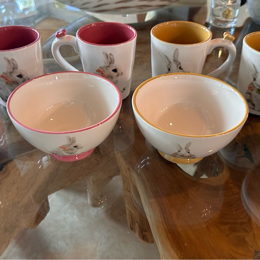 Pier 1 Easter 🐣 4 coffee mugs and matching 4 bowls